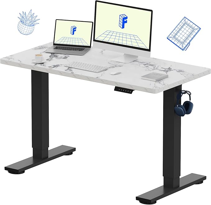 FLEXISPOT EN1 One-Piece Standing Desk with 1-Inch Thick Desktop, 48"x24" Electric Height Adjustable Desk for Home Office & Multi-Device Workstations, Marble Gray