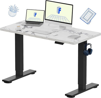 FLEXISPOT EN1 One-Piece Standing Desk with 1-Inch Thick Desktop, 48"x24" Electric Height Adjustable Desk for Home Office & Multi-Device Workstations, Marble Gray