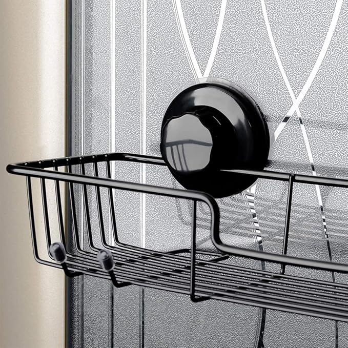 SANNO Suction Cup Shower Caddy Bathroom Caddies Storage Combo Organizer, No Damage Suction Cup,Rustproof Wire Basket for Kitchen Bathroom, Black,pack of 2