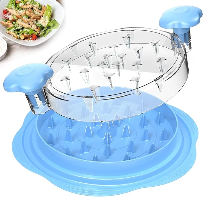 Chicken Shredder Tool Twist Large Chicken Breast Shredder with Brush&Fork, Visible Meat Shredder Machine, Strong Anti-Slip Strip, Ergonomic Handle, BPA Free, Suitable for Pork Beef Chicken(Sky Blue)