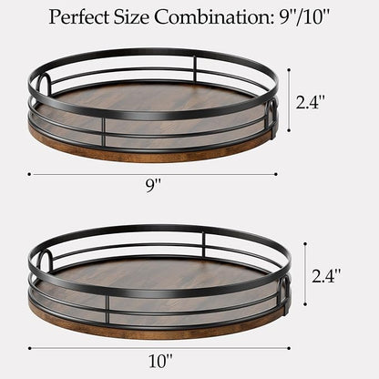 LAMU 2 Pack 9'' 10'' Lazy Susan Turntable Organizer for Cabinet, Round Wood Lazy Susan for Table Top, Countertop, Pantry, Spice, Bathroom Vanity, Coffee, Decor
