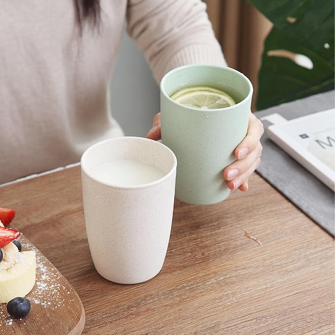 Wheat Straw Cups Set of 4, Reusable Cups, Drinking Cup for Kitchen, Home, Office, and Outdoor Light Blue