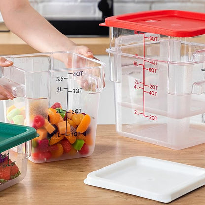 Lallisa 4 Pcs 8 Qt and 4 Qt Clear Food Storage Containers with Lids, Handles and Scales, Commercial Grade Square Containers Polycarbonate Air Tight for Home Storage Kitchen Restaurant(White, Red)