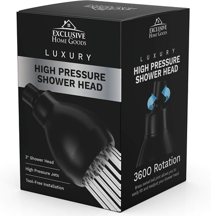 High Pressure Shower Head - Powerful Deluxe Bathroom Showerhead with Strong Spray Stream and Small Silicone Nozzles - Universal Fit Works with High and Low Water Flow Showers (Matte Black)-1.8 GPM
