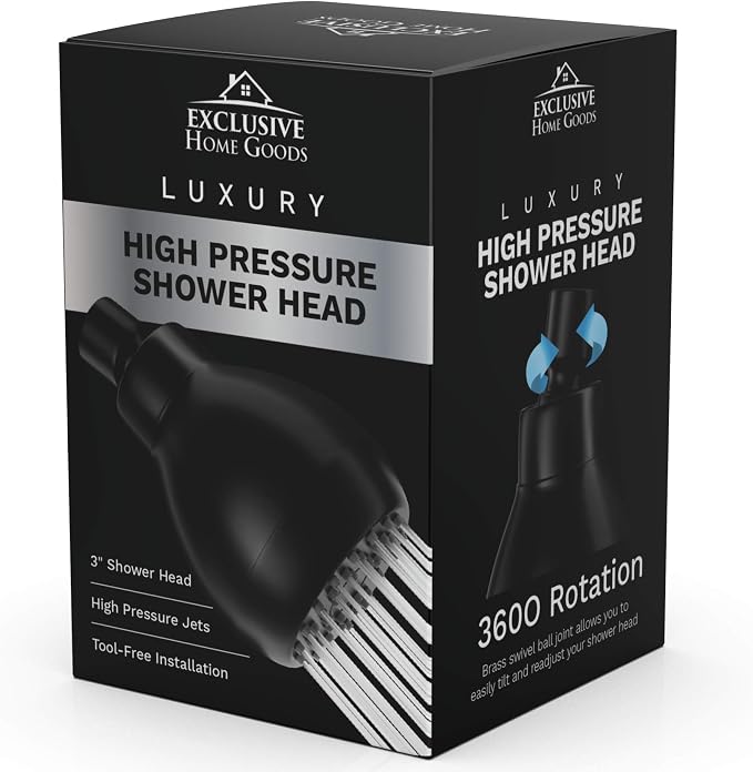 High Pressure Shower Head Matte Black - Powerful Deluxe Bathroom Showerhead with Strong Spray Stream and Small Silicone Nozzles - Universal Fit Works with High and Low Water Flow Showers-2.5 GPM