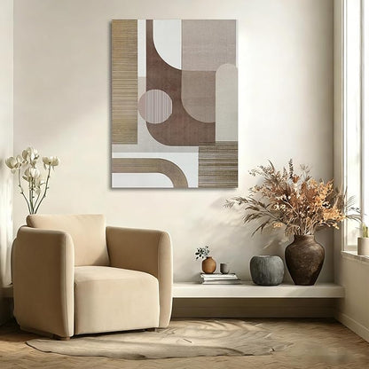 ZENPEE Neutral Beige/Taupe Geometric Wall Art, Minimalist Abstract Canvas Print, Framed & Ready to Hang, Modern Decor for Living Room and Bedroom, 32 x 24 Inches