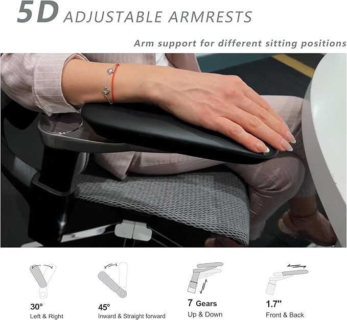 Ergonomic Office Chair with Adjustable 3D Lumbar Support, Big and Tall Mesh Home Desk Chair 5D Armrests, Executive Chair with 4D Headrest, 90-130°Tilt, BIFMA Certified, Model Zen (Grey)