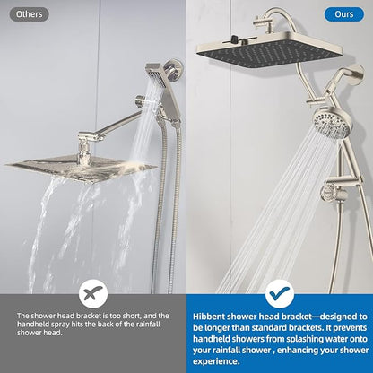 Hibbent cUPC Certified 13'' Shower Head Combo, High Pressure 5 Spray Rainfall Showerhead, 10 Spray Handheld, All Metal Easy Reach 4-way Diverter Arm with Pause Mode, 71'' Hose & Holder, Brushed Nickel
