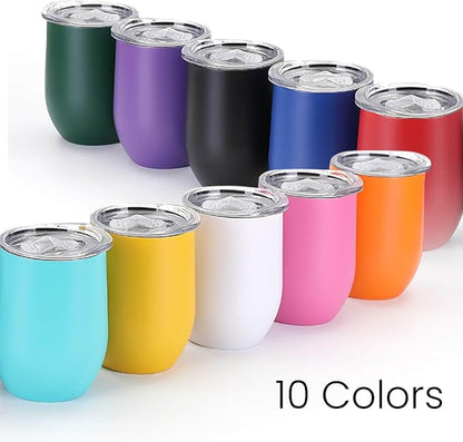 makerflo 12 oz Yellow Powder Coated Wine Tumbler with Leak-Proof Clear Lid - Pack of 25, Ideal for Craft and Personalization (Laser Engraving, UV DTF, Epoxy, and Vinyl)