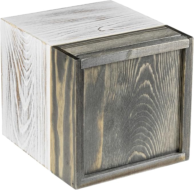 MyGift Coastal Chic Square Tissue Box Cover, Two-Tone Whitewashed Solid Wood Facial Tissue Box Dispenser Cover with Vintage Graywashed Base and Easy Slide-Out Bottom Panel, 5.5 x 5.5 x 6.3 Inches