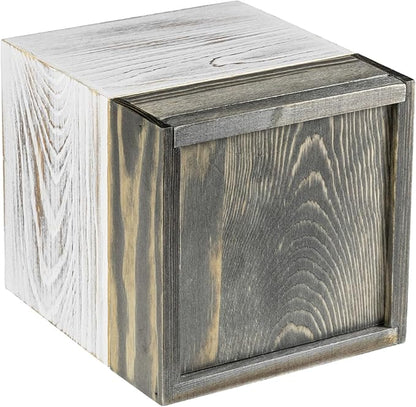 MyGift Coastal Chic Square Tissue Box Cover, Two-Tone Whitewashed Solid Wood Facial Tissue Box Dispenser Cover with Vintage Graywashed Base and Easy Slide-Out Bottom Panel, 5.5 x 5.5 x 6.3 Inches