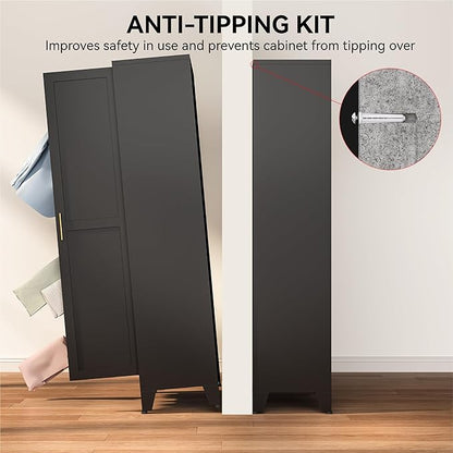 COFaR Black Metal Wardrobe Closet 2-in-1 Design, 71" Freestanding Armoire with Adjustable Hanging Rod & Shelves, Convertible Storage/Hanging Cabinet for Bedroom
