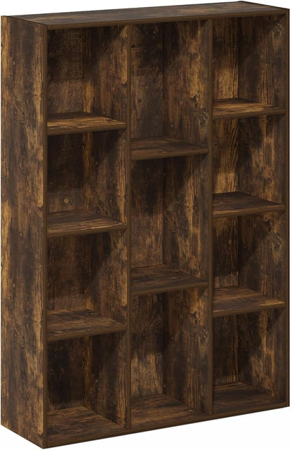 Furinno LUDER Book Shelf, 11-Cube Bookshelf, Reversible Bookcase, 9.4 x 29.1 x 41.7, for Living Room, Bedroom, Home Office, Amber Pine