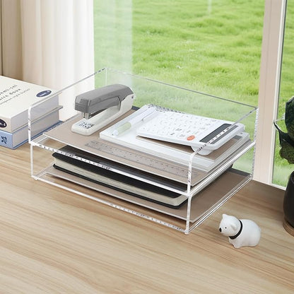 4 Pack Acrylic Paper Tray Organizer for Desk Clear File Organizer,Acrylic Desk Organizers and Accessories Sorter,Perfect for File Paper, Ipad, Letter, A4 Office File, Books, Notes.