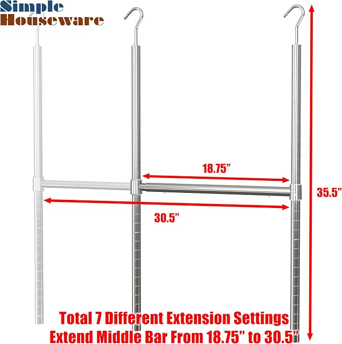 Simple Houseware Adjustable Closet Hanging Rod, Chrome - 2 Pack