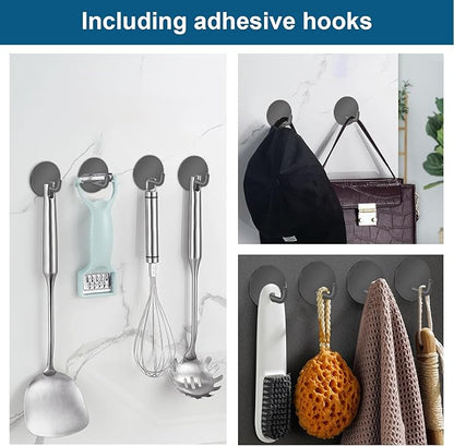 Diesisa Razor Holder 304 Stainless Steel for Shower + Adhesive Sticky Heavy Duty Waterproof Wall Hooks, Premium for Hanging Towels, Coat, hat (2+2 Pack) - Grey