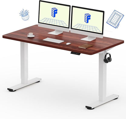 FLEXISPOT EN1 One-Piece Standing Desk with 1-Inch Thick Seamless Desktop, 55"x28" Electric Height Adjustable Desk for Home Office, Multi-Monitor Setups & Easy Assembly, Mahogany