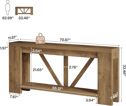 Tribesigns 70.9" Extra Long Entryway Table, Farmhouse Wood Console Tables with Storage Shelf, Modern Rustic Sofa Foyer Tables for Entryway, Behind Couch, Living Room, Entrance, Brown
