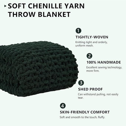 L'AGRATY Chunky Knit Blanket Throw: 50''x60'' Chenille Chunky Knitted Throw Blankets for Bed Couch - Handmade Thick Cable Knit Blanket - Large Crochet Rope Blankets for Home Decor(Olive Green)