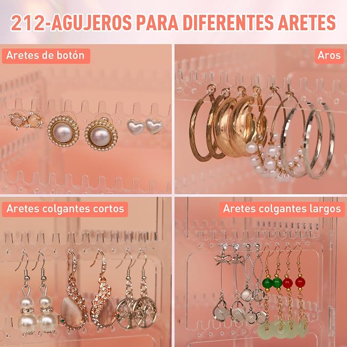 17Dec 360 Rotating Earring Holder Organizer Stand,5 Tiers Acrylic Jewelry Organizers and Storage,Stud Earring Organizers and Storage,212 Holes and 212 Grooves for Earrings Necklaces chain bracelet