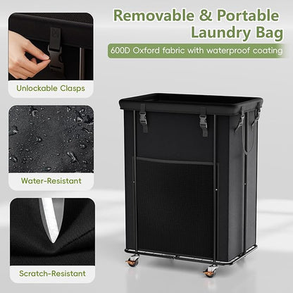 220L Laundry Hamper with Cover, Rolling Laundry Basket with Wheels, Large & Tall Dirty Clothes Hamper with Metal Frame and Removable Bag for Bedroom Aesthetic, Laundry Room, Bathroom, Dorm