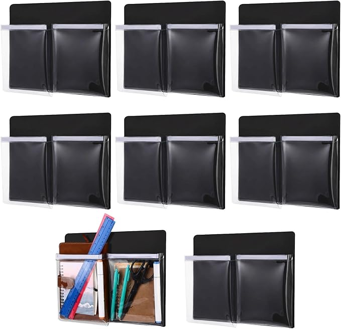 8 Pack Magnetic File Holder for Refrigerator 12 x 9.5 Inch Hanging Paper Organizer Black Board Organizer with 2 Magnetic Pocket Office Supplies Storage for Notebooks Planners Mail Letters