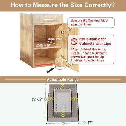 Pull out Cabinet Organizer,Width (11"-17") and Depth (25"-32") Expandable With 3 Rails,No Drill Adjustable Slide out Drawers for Kitchen,Pantry,Adhesive Roll out Shelves,for Cabinets Without Lip,White