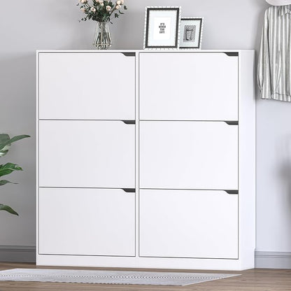 BORNOON Shoe Cabinet with 6 Flip Drawers, Slim Narrow Shoe Storage Cabinet, Freestanding Shoe Organizer for Entryway, Hallway, Foyer