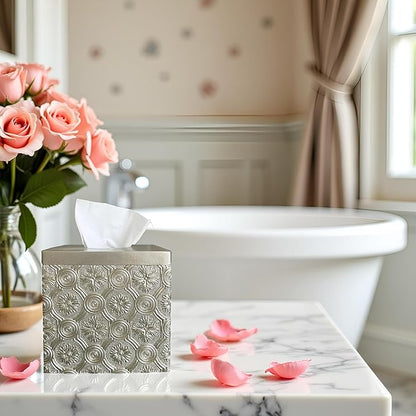 Hymmah Modern Square Tissue Box Cover Holder,Bathroom Accessories Decor Unique Design Tissue Box Cover for Bathroom Vanity Counter Tops Also Great for Bedrooms and Living Rooms (Gold)