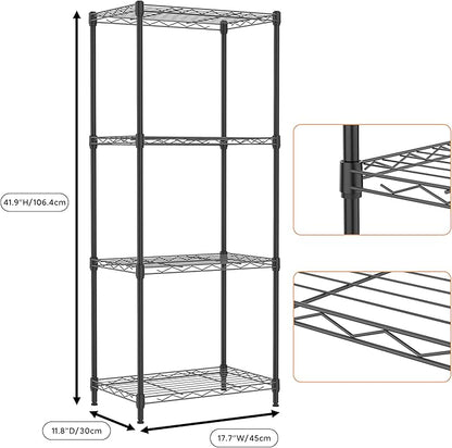 M MZG 4 Tiers Shelf Metal Storage Shelves Wire Rack Closet Organizers with Wheel for Garage Kitchen Bathroom Laundry Black 11.8" D x 17.7" W x 41.9" H