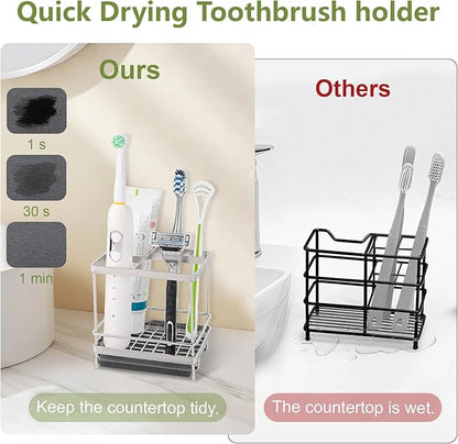 Stainless Steel Toothbrush Holders for Bathrooms, 5 Slots Kids Electric Tooth Brush and Toothpaste Organizer for Countertop, Shower, Vanity, Sliver
