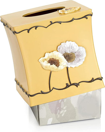 Resin Tissue Box Cover for Modern Home Decor - Minimalist Square Tissue Box Holder for Guest Room, Bedroom, Bathroom, Tabletop & Office - Durable and Aesthetic Tissue Holder, Poppy Fields
