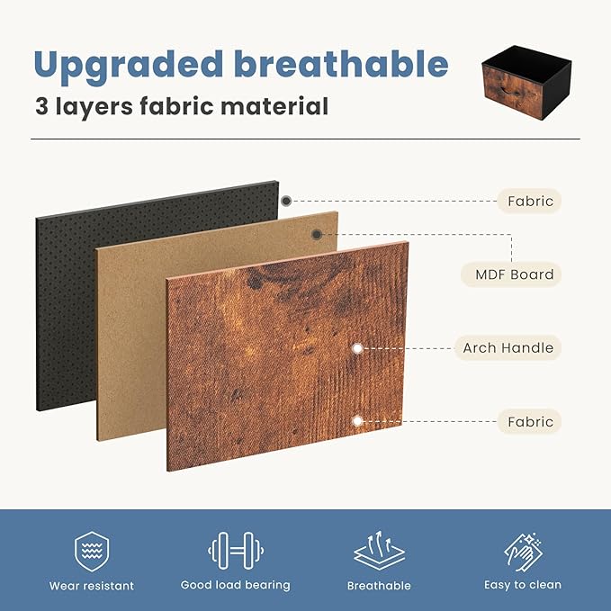 DUMOS Nightstand Small Dresser with 2 Fabric Drawers Side Tables Bedroom End Table Kids Bedside Storage Furniture for 20 inch Tall Night Stand for Closet, Entryway, College Dorm, Rustic Brown 2 Pack