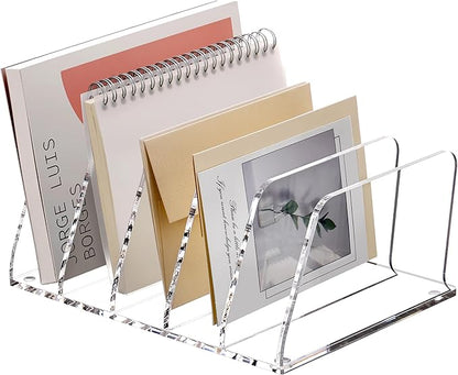 SANRUI Acrylic Mail Sorter Desktop Organizer, 5 Compartments Clear Small File Script Letter Document Storage for Desk Bill Filling Envelope Holder Office, Home, School Organization