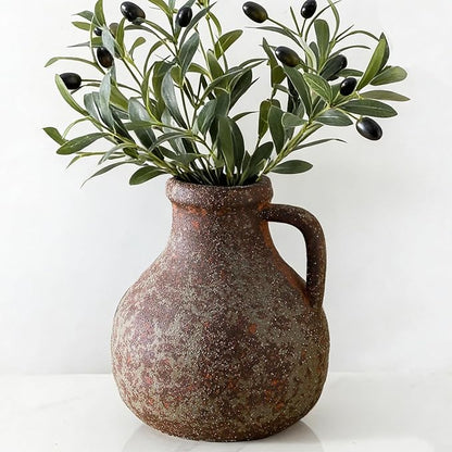 Ceramic Flower Rustic Vase, 7.1 Inch Farmhouse Rusty Vases for Home Decor Handcrafted Pottery Vase Small Terracotta Vases for Dining Table Decor Fireplace Living Room Bathroom Wedding Centerpiece