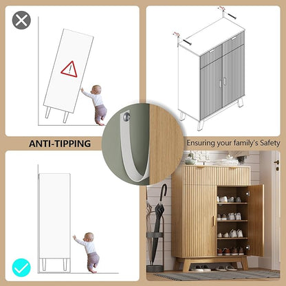 Shoe Cabinet Storage for Entryway, 4 Tier Fluted Shoe Storage Cabinet with 2 Drawers, Narrow Hidden Shoe Organizer with Adjustable Shelves, Freestanding Shoe Rack for Entryway, Hallway, Oak