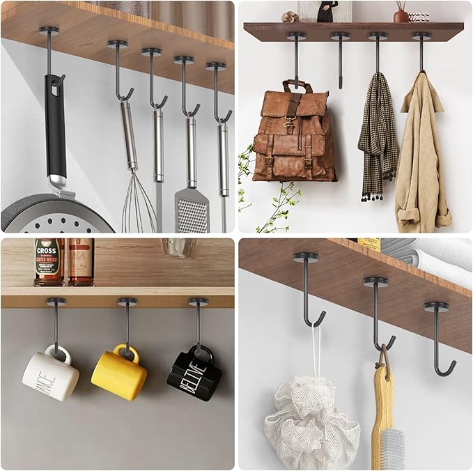NearMoon Coat Hooks, Wall Mount Hooks for Hanging Hat Hurse Robe, 304 Stainless Steel Heavy Duty Towel Hangers for Bathroom Livingroom Kitchen-Ceiling Hook, 6 Pack (4 Inch, Matte Black)