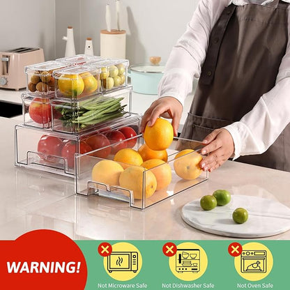 14Pack Fridge Organizer Bins, Clear Refrigerator Organizing Containers with Lids and Refrigerator Drawers, Stackable Food, Vegetable and Fruit Containers for Fridge Organizers and Storage