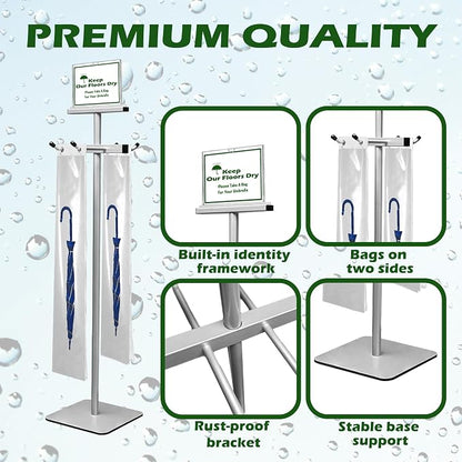 Umbrella Bag Stand, Umbrella Holder Stand with Free 200 Disposable Large Plastic Umbrella Bags, Wet Umbrella Bags Stand