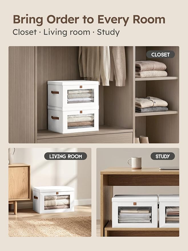 Homsorout Medium Fabric Storage Bins - Closet Shelf Organizer with Open Window, 4 Pack Closet Baskets for Shelves, Stackable Decorative Boxes for Home, Dorm, White, 13.7" x 9.8” x 9.8"