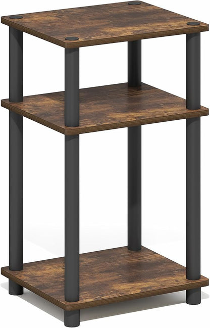 Furinno Turn-N-Tube Side Table, 3-Tier End Table with Open Shelf, Toolless Assembly Night Stand, Bedside Table, for Living Room, Bedroom, Amber Oak