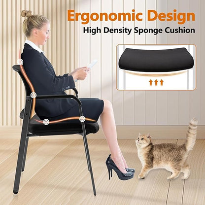 CLATINA Mesh Back Stacking Arm Chairs with Upholstered Fabric Seat and Ergonomic Lumbar Support for Office School Church Guest Reception Black 8 Pack Set New Version