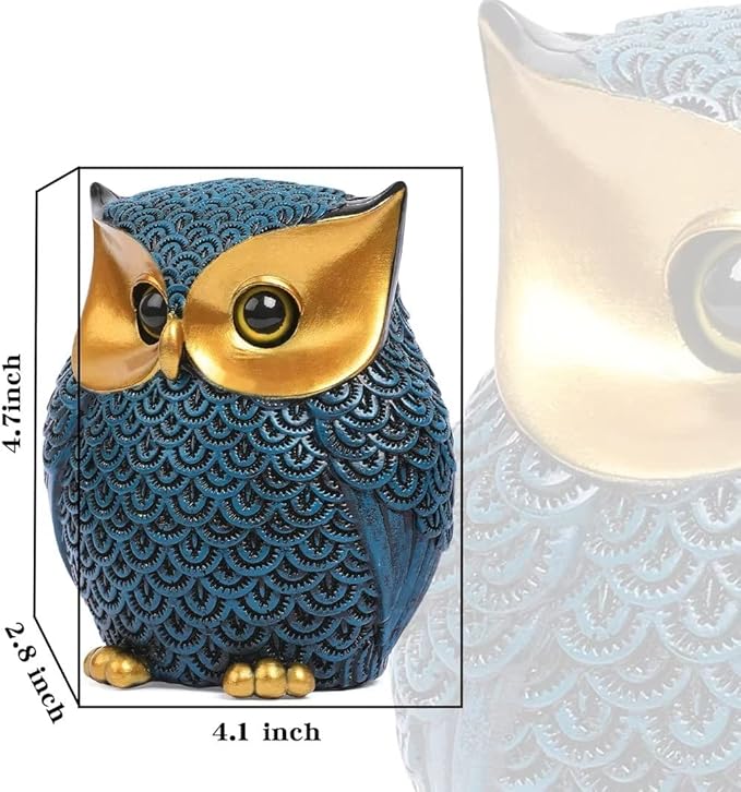 Artpaul Owl Figurines Home Decor Accents Small Décor Items for Shelf Decorations for Living Room Office, Gifts for Owl Lover (Blue)
