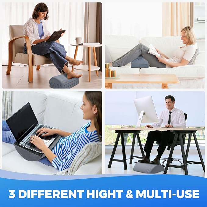 Foot Rest for Under Desk at Work with 3 Adjustable Heights Foam Under Desk Footrest with Washable Cover,Foot Stools for Office,Home and Car,Grey
