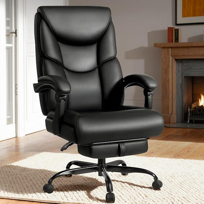 400lbs Office Chair with Foot Rest, Reclining Big and Tall Office Chair with Lumbar Support Spring Cushion, High Back PU Leather Computer Chair,Comfy Desk Chair for Home Office