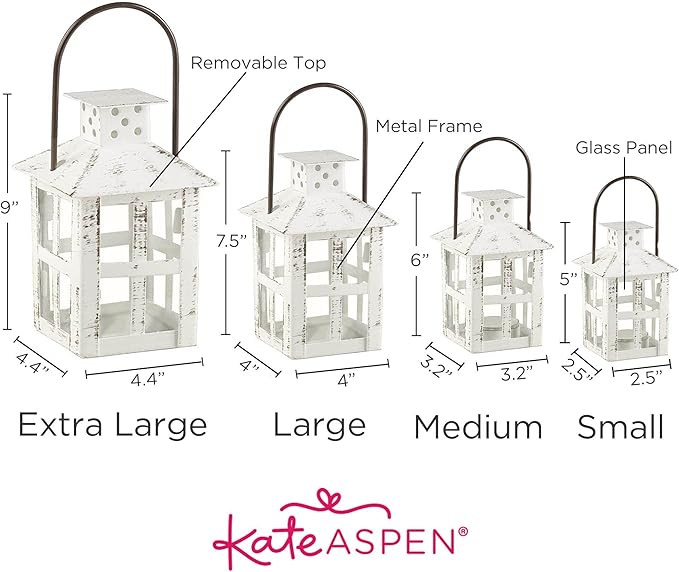 Kate Aspen Rustic Farmhouse Decor White Candle Holder Lantern Decorative (7.5 Inch), Wedding Decoration, Centerpiece Table Decorations, Home Decor, Shelf Decor