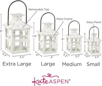 Kate Aspen Rustic Farmhouse Decor White Candle Holder Lantern Decorative (5 Inch), Wedding Decoration, Centerpiece Table Decorations, Home Decor, Shelf Decor, Fireplace Lantern