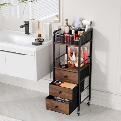 HapiRm Rolling Makeup Cart Organizer - Floor Skincare Make Up Storage with 3 Non-woven Fabric Drawers, Vanity Organizer Cosmetic Display Cases Holder for Skin Care Perfume Nail Polish Brush Hair Tool