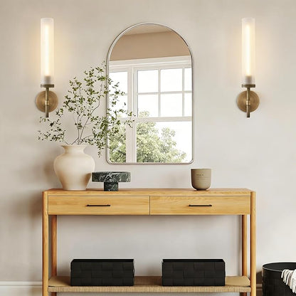 Modern Hardwired Frosted Glass Bathroom Wall Sconces, Handmade Knurled Brass Wall Light Fixture,Modern Vanity Light for Living Room,Hallway, Bedroom, 20" Indoor Wall Lamp, Bulb Included