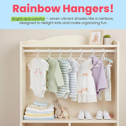 Baby Hangers 28 Pack, Durable Plastic Kids Hangers for Closet Organization, Bright Rainbow Colors & Stackable Design, Adjustable from Infant to Teen